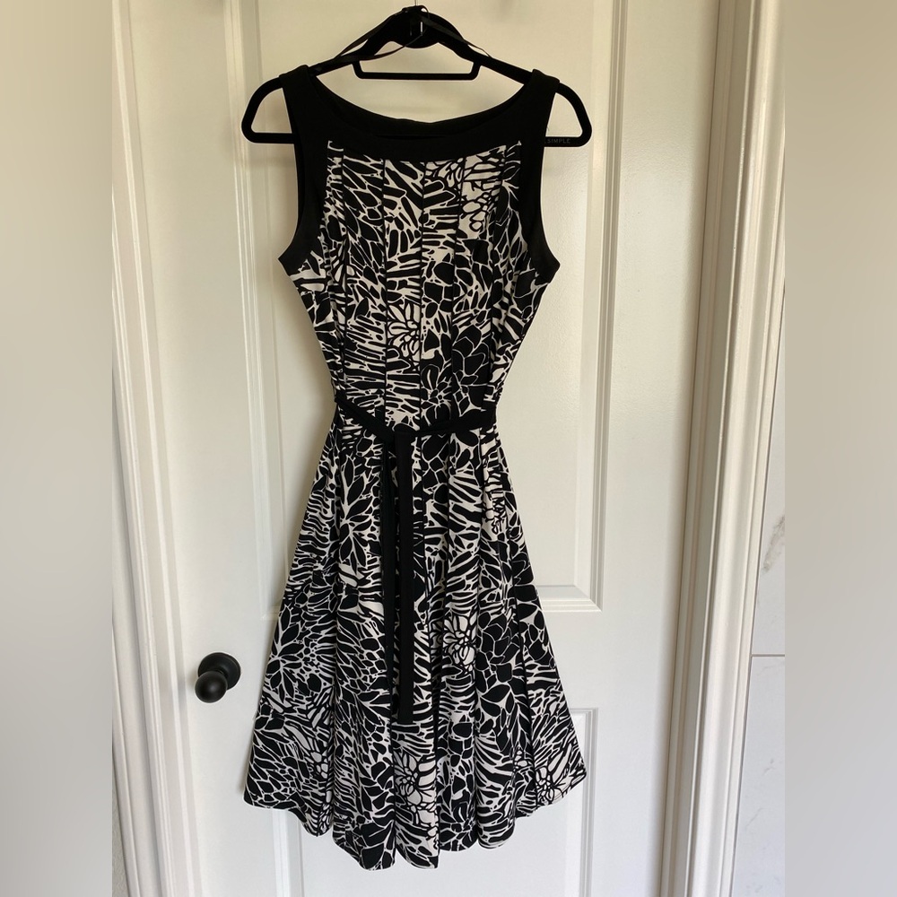 Perceptions Black and White A-Line Midi Dress